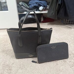 Kate Spade Glitter Black Small Joeley Satchel with matching wallet.